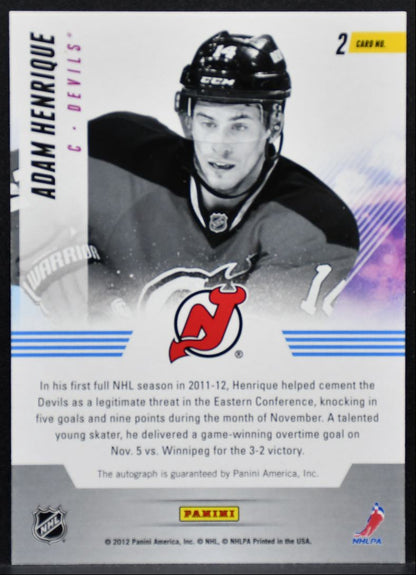 2011-12 Panini Titanium New Wave Autographs Adam Henrique 2 Devils RC Auto 0666