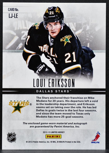2012-13 Panini Limited Materials Signatures Loui Eriksson Stars Auto 03/25 0941