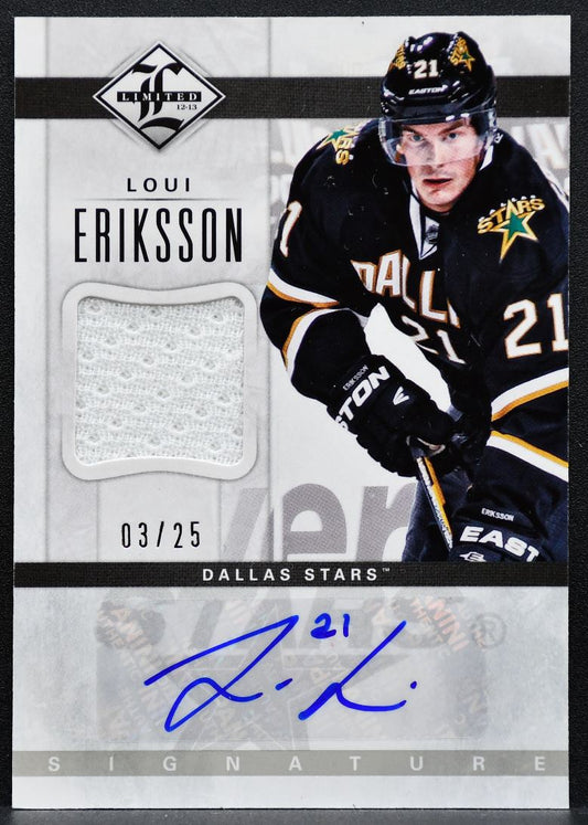 2012-13 Panini Limited Materials Signatures Loui Eriksson Stars Auto 03/25 0941
