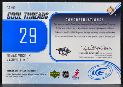 2005-06 Upper Deck Ice Cool Threads Tomas Vokoun CT-VO Predators Jersey 8870