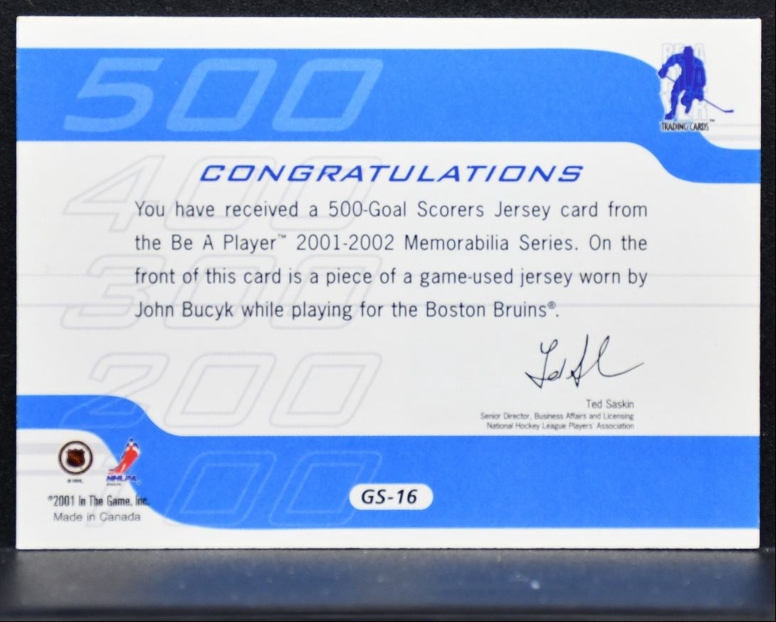 2001-02 Be A Player Memorabilia Series 500-Goal Scorers John Bucyk Jersey 4206
