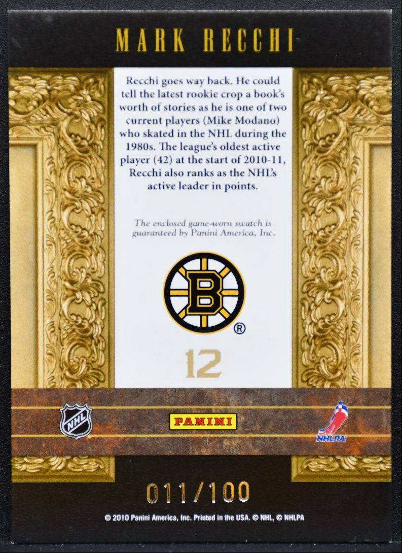 2010-11 Panini Crown Royale Jersey Mark Recchi Boston Bruins 011/100 Jersey 6002