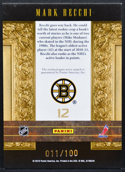 2010-11 Panini Crown Royale Jersey Mark Recchi Boston Bruins 011/100 Jersey 6002