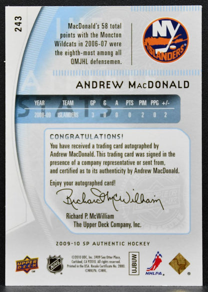 2009-10 SP Authentic Future Watch Auto Andrew MacDonald Islanders RC Auto 6951
