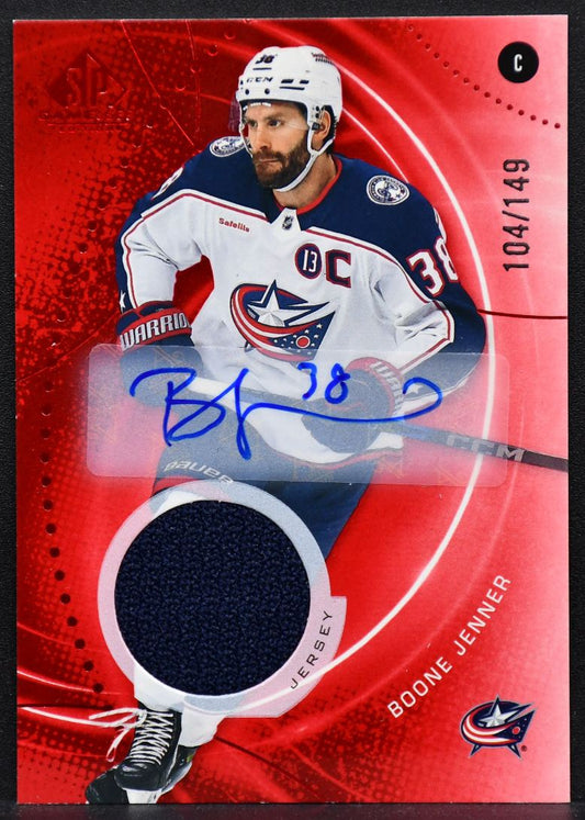 2025-26 SP Game Used Red Auto Jersey Boone Jenner 79 Blue Jackets Auto /149 4955