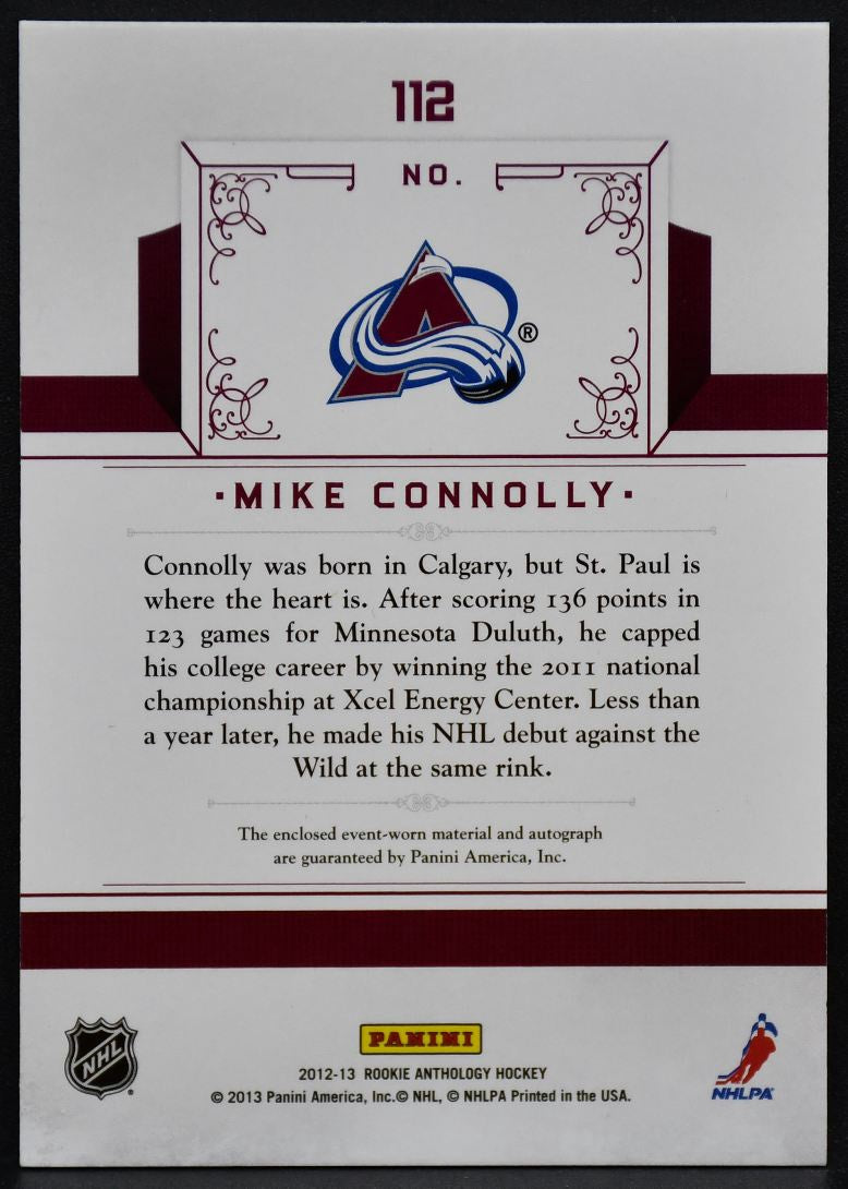 2012-13 Panini Anthology Treasure Connolly Avalanche RC Auto 162/699 Jersey 0188