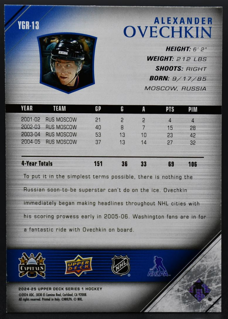 2024-25 UD Series 1 Alex Ovechkin YGR-13 Washington Capitals