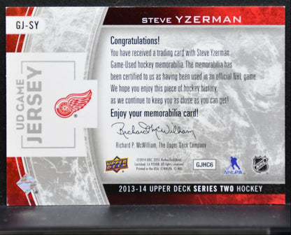 2013-14 Upper Deck Series 2 UD Game Jersey Steve Yzerman Red Wings Jersey 3254