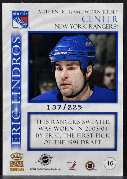 2004-05 Pacific Crown Royale Eric Lindros 16 New York Rangers Jersey 5857