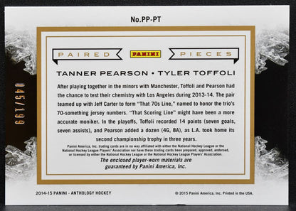 2014-15 Panini Anthology Paired Pieces Tanner Pearson/Tyler Toffoli Jersey 1380
