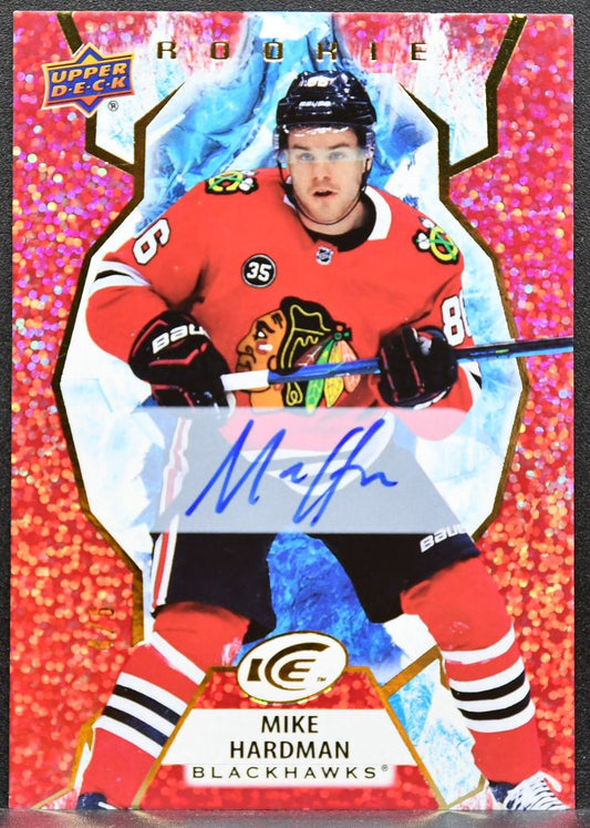 2021-22 UD Ice Rookie Autographs Red Mike Hardman Blackhawks RC Auto 7002
