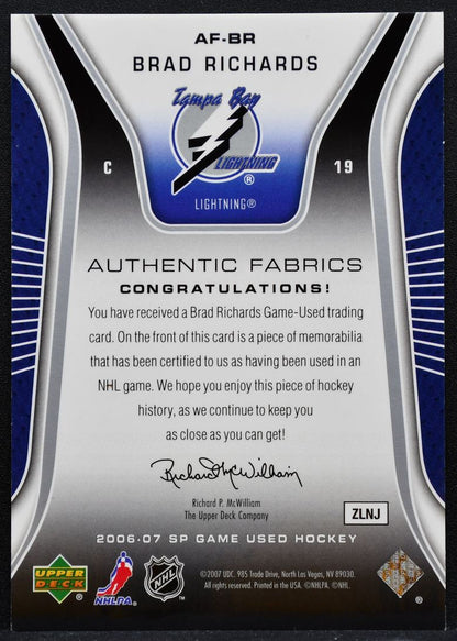 2006-07 SP Game Used Authentic Fabrics Brad Richards AF-BR Lightning Jersey 5185