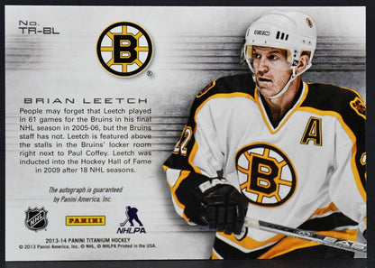 Carte autographiée Panini Titanium Biran Leetch TR-BL des Bruins de Boston, saison 2013-2014