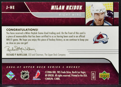 2006-07 Upper Deck UD Game Jerseys Milan Hejduk J-HE Avalanche Jersey 6555