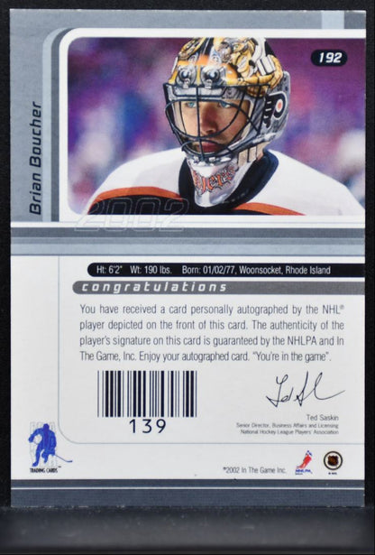 2001-02 In The Game Signature Series Auto Brian Boucher 192 Flyers Auto 2684