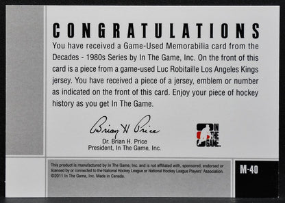 2011-12 ITG Decades -1980s Jersey Black Luc Robitaille M-40 Kings Jersey 5036