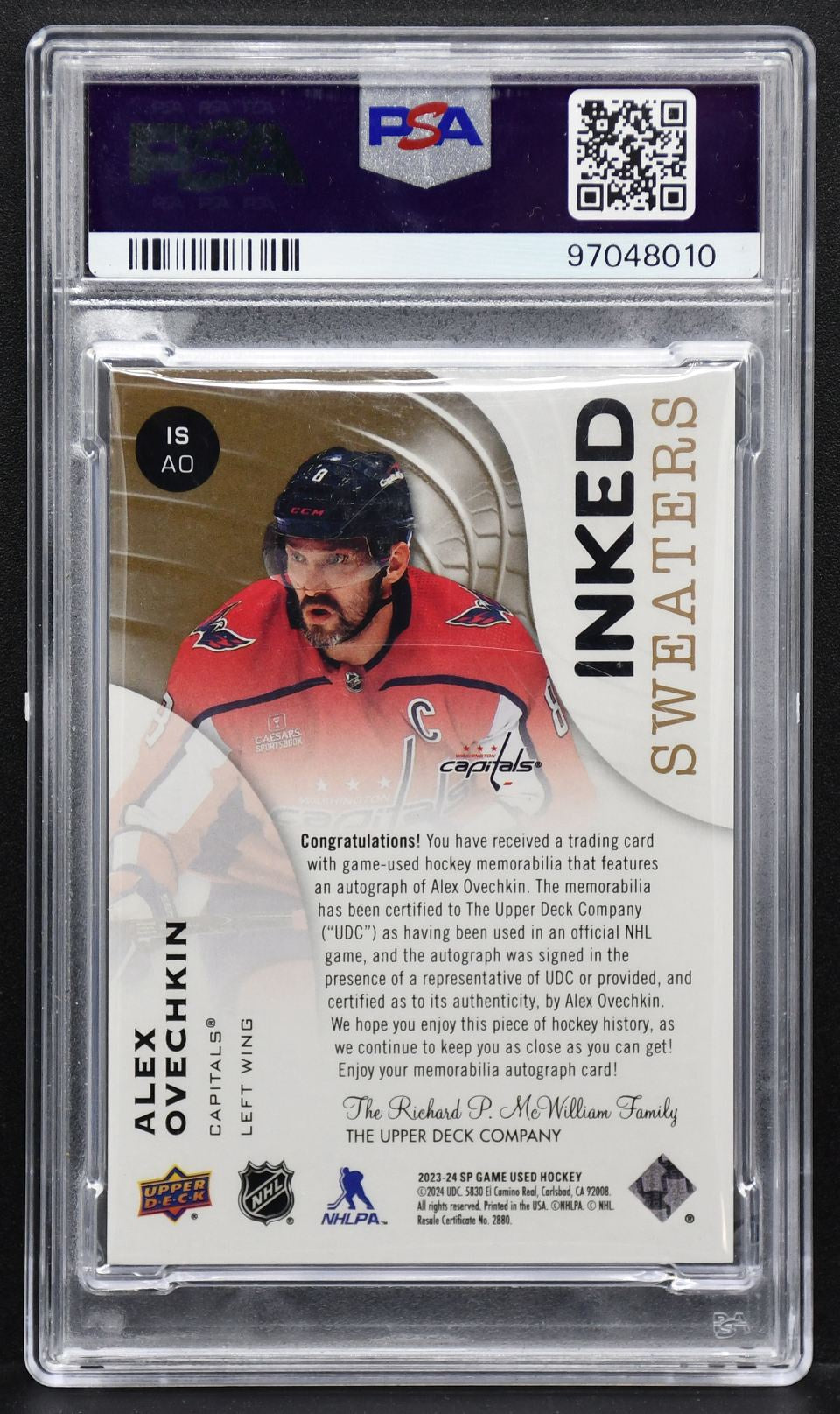 2023-24 SP Game Used Inked Sweaters Patch Alex Ovechkin IS-AO Auto 1/5 PSA