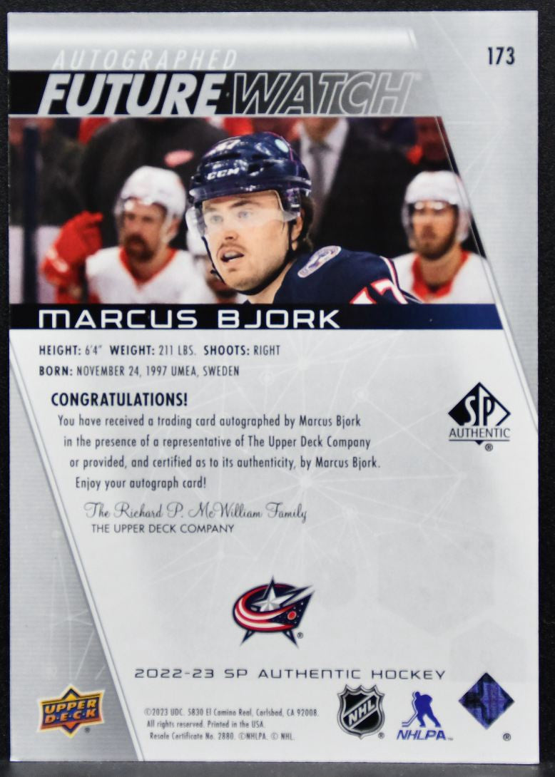 2022-23 SP Authentic Future Watch Auto Marcus Bjork Jackets RC Auto 988/999 5016