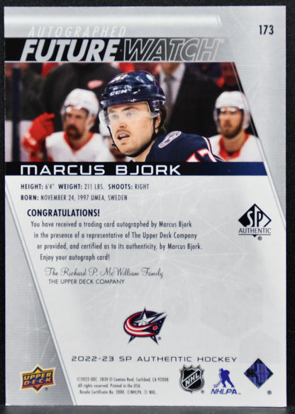 2022-23 SP Authentic Future Watch Auto Marcus Bjork Jackets RC Auto 988/999 5016