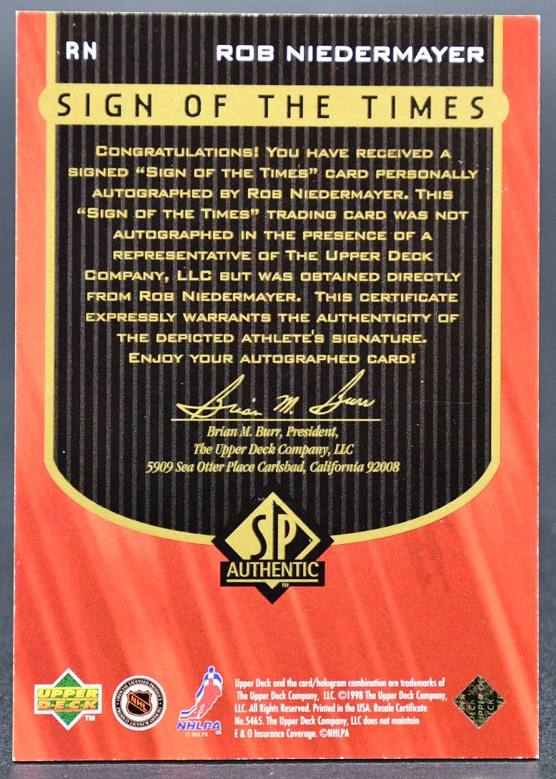 1998-99 UD MVP ProSign Rob Niedermayer RN Florida Panthers Auto