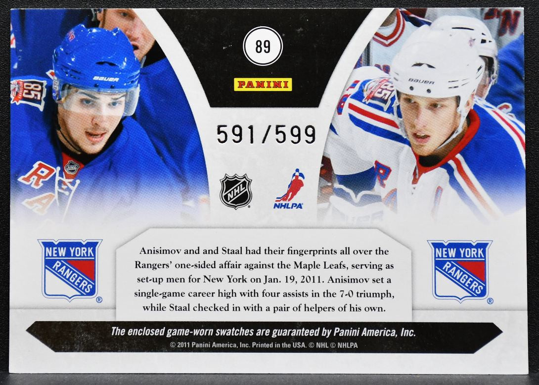 2010-11 Panini Luxury Suite Jersey Marc Staal/Artem Anisimov Rangers Jersey 5548