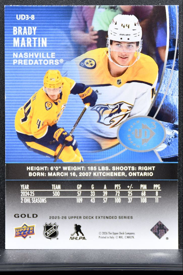 2025-26 UD Extended Series UD3 Gold Brady Martin UD3-8 Predators RC 156/333 0085