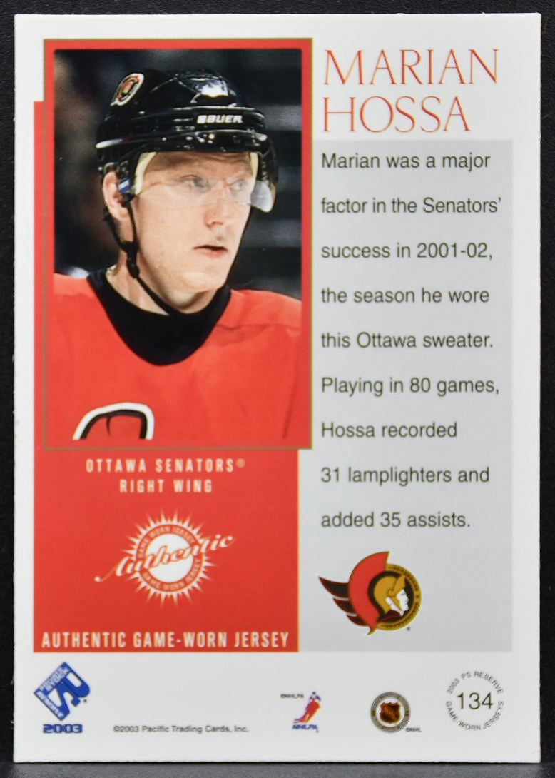 2002-03 Pacific Private Stock Reserve Marian Hossa Senators /1100 Jersey 2892