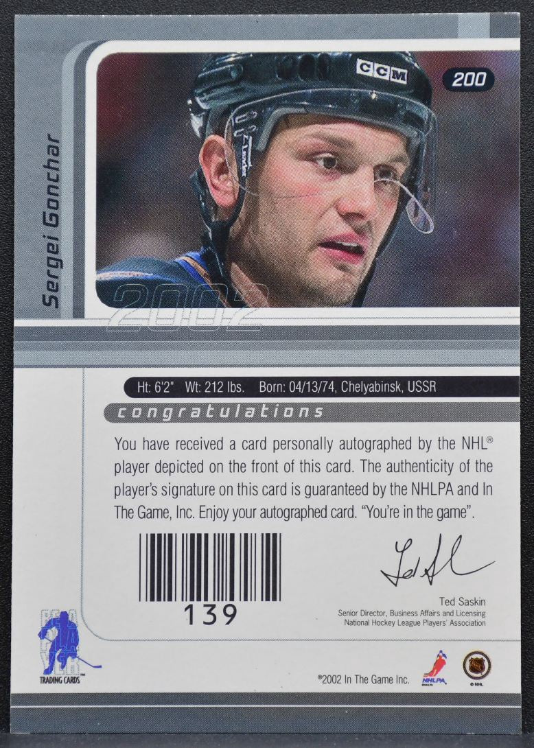 2002-03 Be a Player Signature Series Autograph Sergei Gonchar Capitals Auto 7530