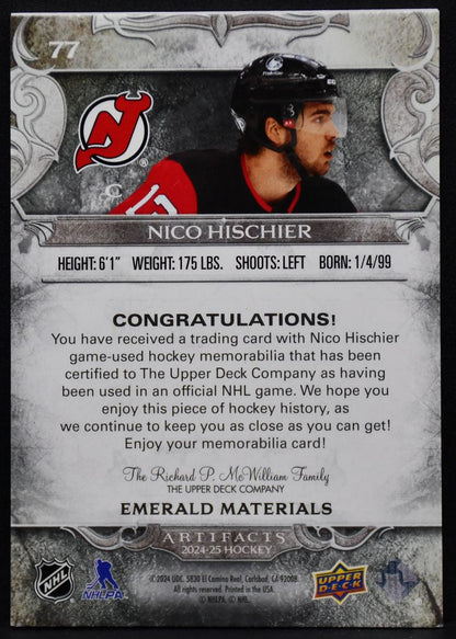 2024-25 UD Artifacts Nico Hischier 77 New Jersey Devils 59/65 Patch