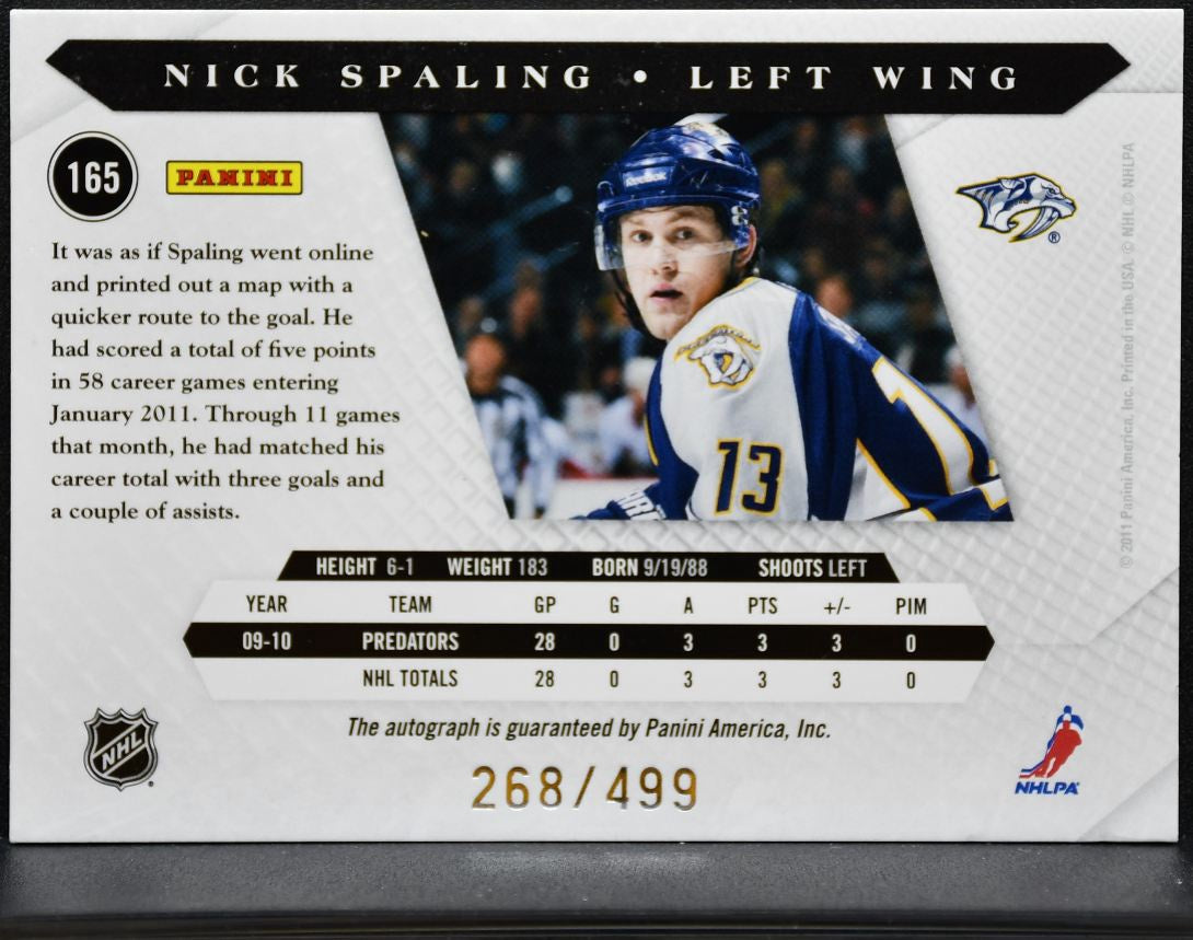2010-11 Panini Luxury Suite Rookie Auto Nick Spaling Predators RC Auto /499 1806