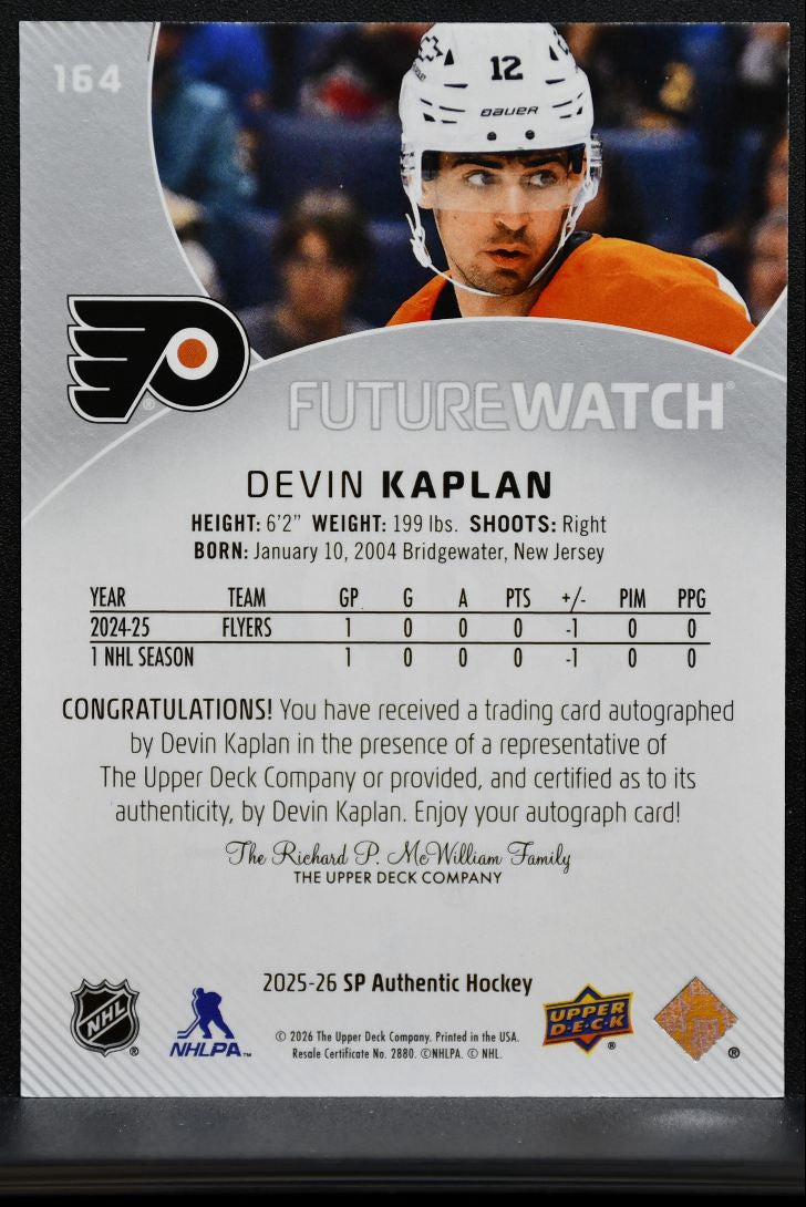 2025-26 SP Authentic Future Watch Auto Devin Kaplan Flyers RC Auto 134/999 2546