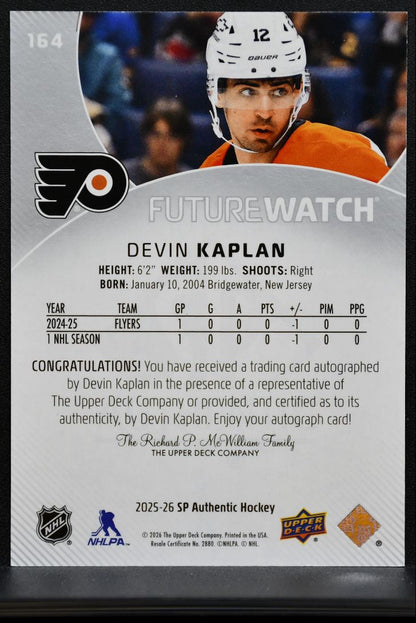 2025-26 SP Authentic Future Watch Auto Devin Kaplan Flyers RC Auto 134/999 2546