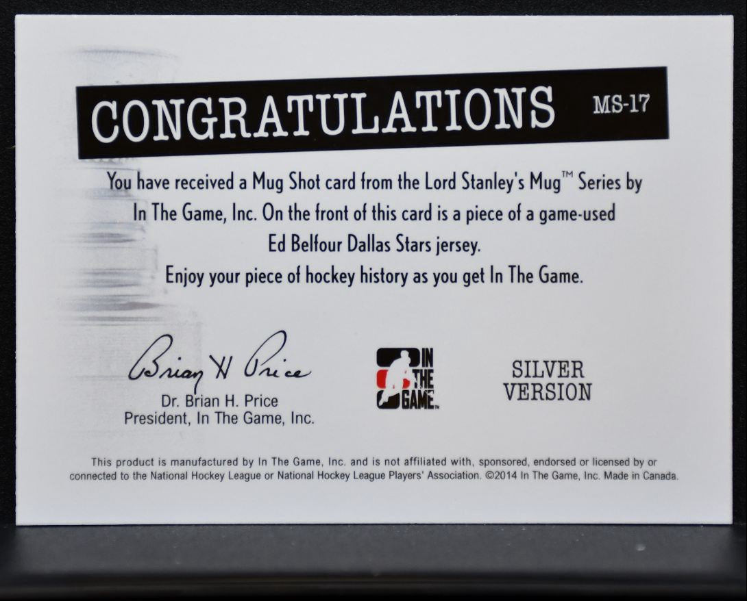 2014-15 In The Game Lord Stanley's Mug Shot Jersey Silver Belfour Jersey 6125