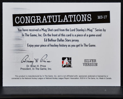 2014-15 In The Game Lord Stanley's Mug Shot Jersey Silver Belfour Jersey 6125