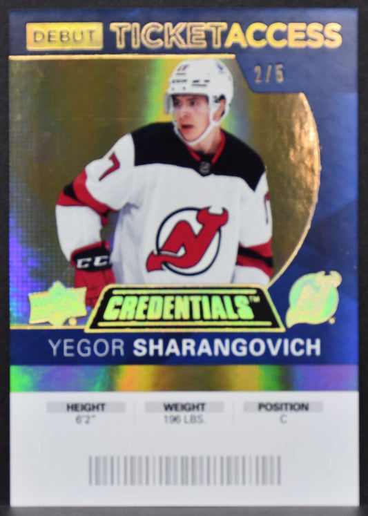 21-22 UD Credentials 2020-21 Debut Ticket Access Blue Sharangovich Devils RC /5 8120
