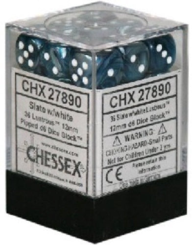 Lustrous 36 * D6 Slate / White 12mm Chessex Dice (CHX27890)