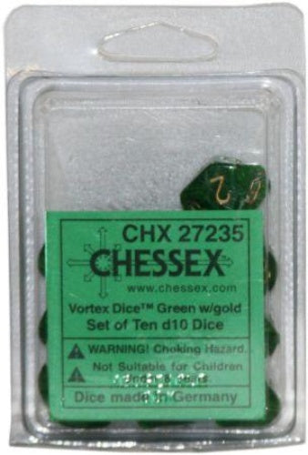 Vortex 10 * D10 Green / Gold Chessex Dice (CHX27235)