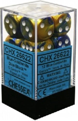 Gemini 12 * D6 Blue-Gold / White 16mm Chessex Dice (CHX26622)