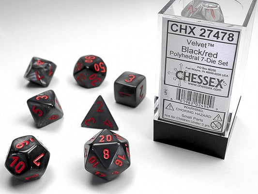 Velvet 7-Die Set Black / Red Chessex Dice (CHX27478)