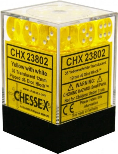 Translucent 36 * D6 Yellow /  White 12mm Chessex Dice (CHX23802)