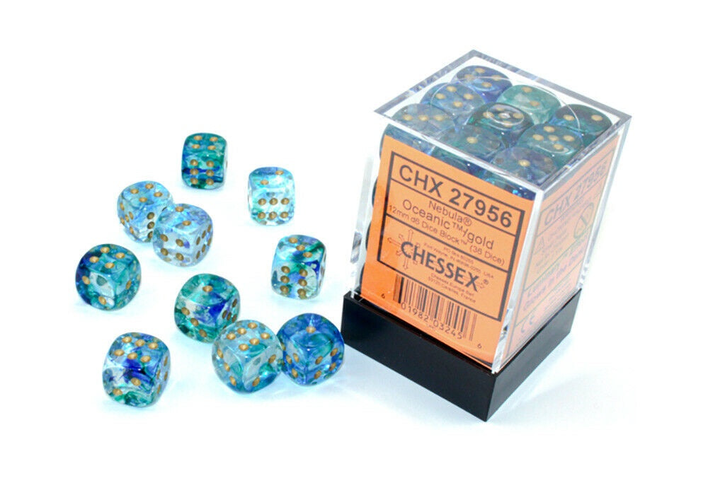 Nebula 36 * D6 Oceanic / Gold Luminary 12mm Chessex Dice (CHX27956)