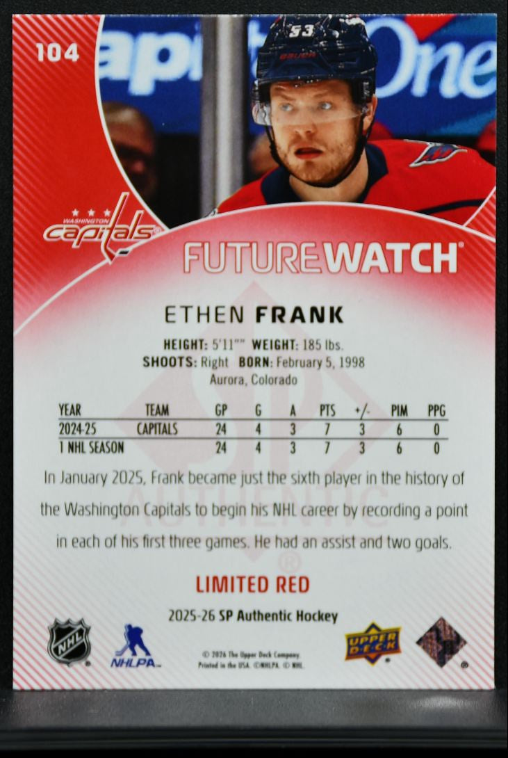 2025-26 SP Authentic Future Watch Limited Red Ethen Frank 104 Capitals RC 9324