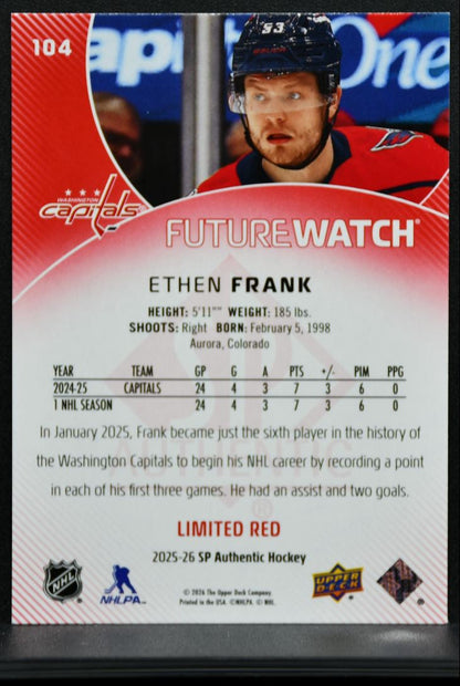 2025-26 SP Authentic Future Watch Limited Red Ethen Frank 104 Capitals RC 9324