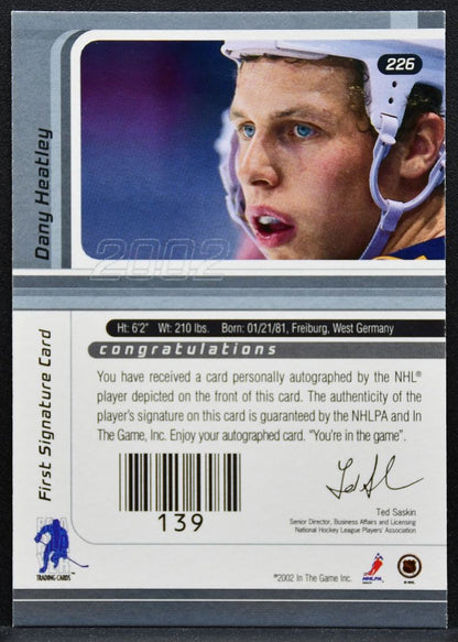 2001-02 Be a Player Signature Series Autograph Dany Heatley Thrashers Auto 0314