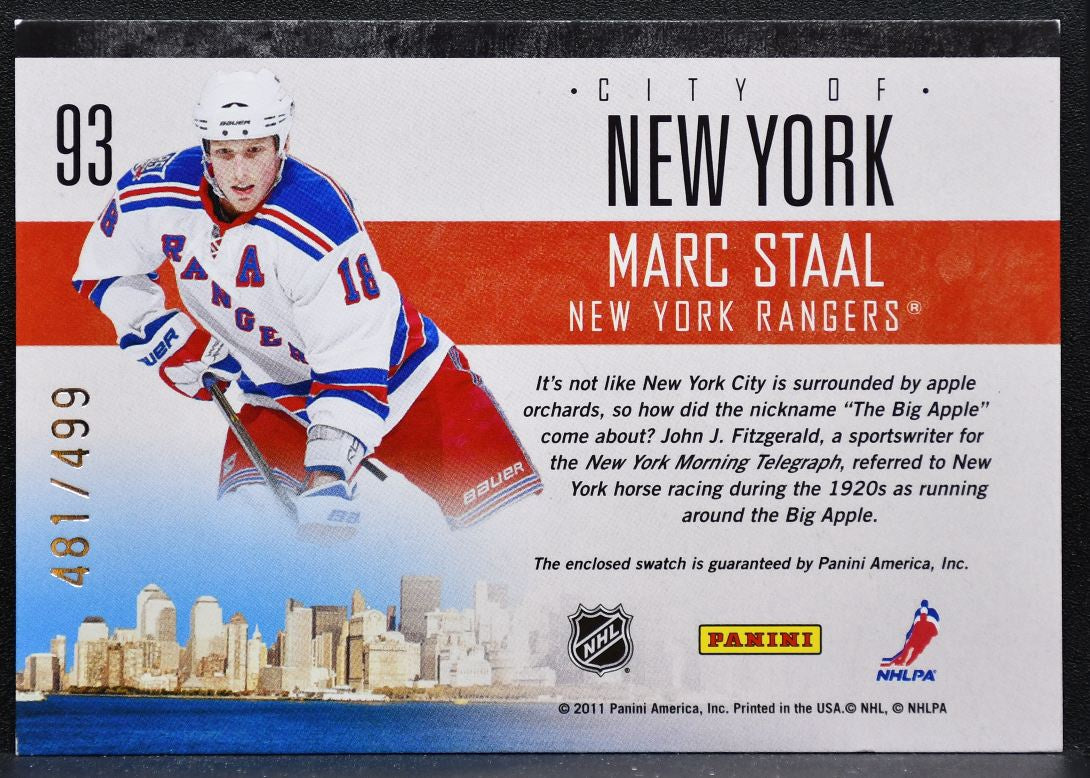 2010-11 Panini Pinnacle City Lights Materials Marc Staal 481/499 Jersey 6458