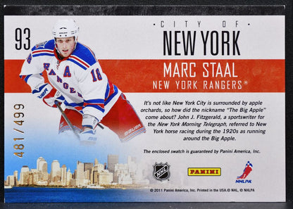 2010-11 Panini Pinnacle City Lights Materials Marc Staal 481/499 Jersey 6458