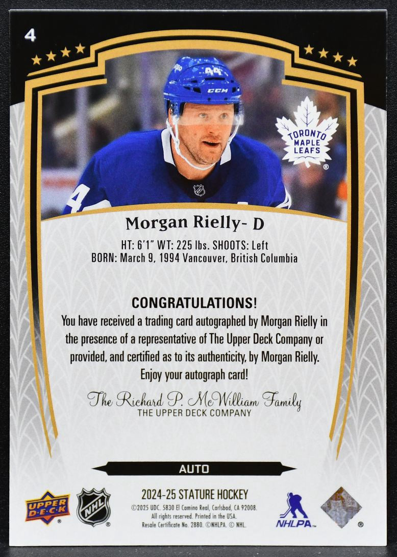 2024-25 Upper Deck Stature Auto Morgan Rielly 4 Toronto Maple Leafs Auto 4593