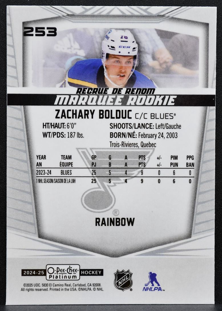 2024-25 O-Pee-Chee Platinum Marquee Rookie Rainbow Zachary Bolduc Blues RC 1150