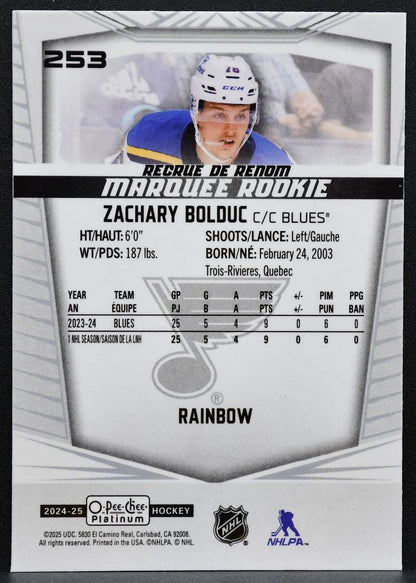 2024-25 O-Pee-Chee Platinum Marquee Rookie Rainbow Zachary Bolduc Blues RC 1150