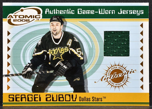 2001-02 Pacific Atomic Jersey Sergei Zubov 20 Dallas Stars Jersey 3223